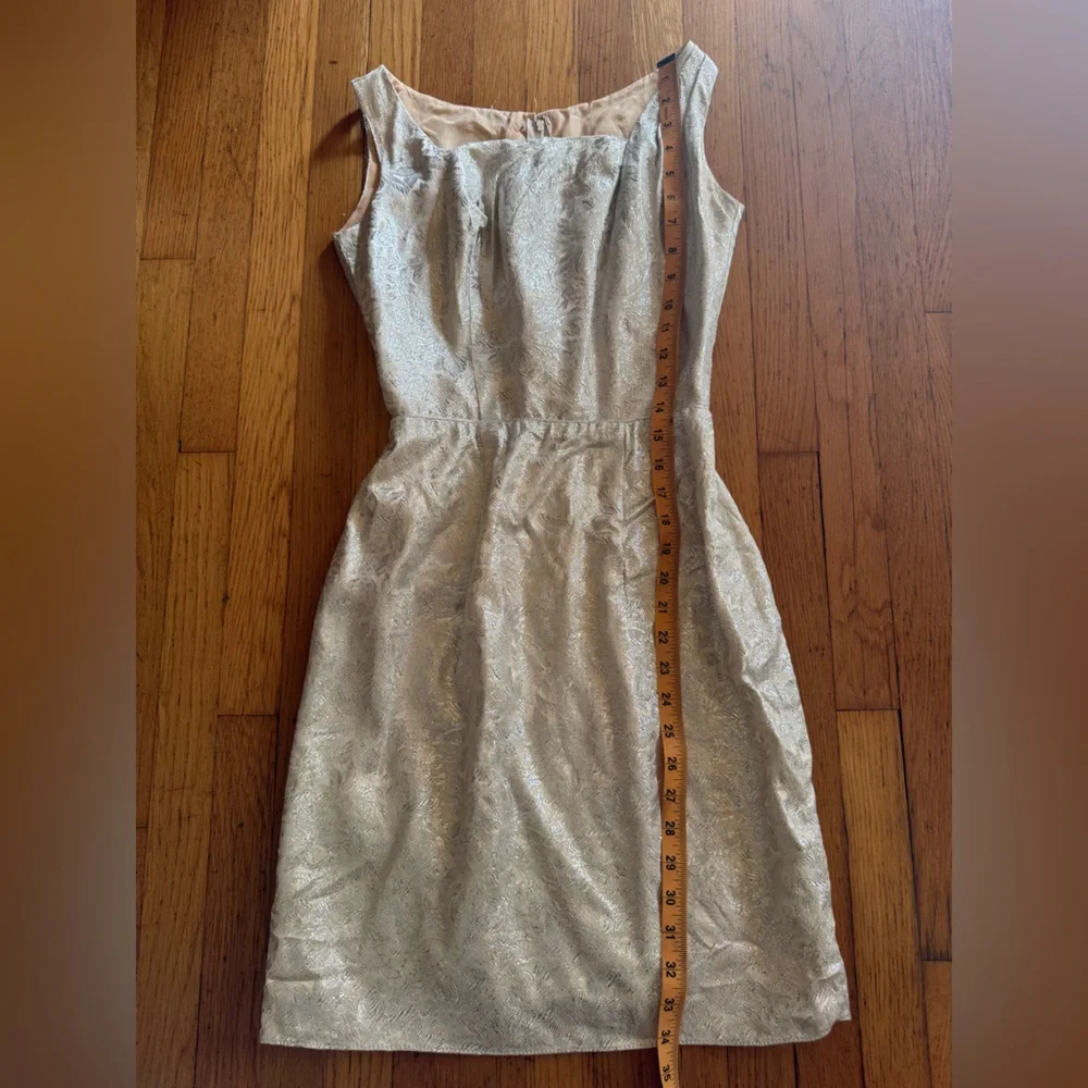 60s Vintage Lilli Diamond Silver Brocade Wiggle Dress Xs - Picture 7 of 8